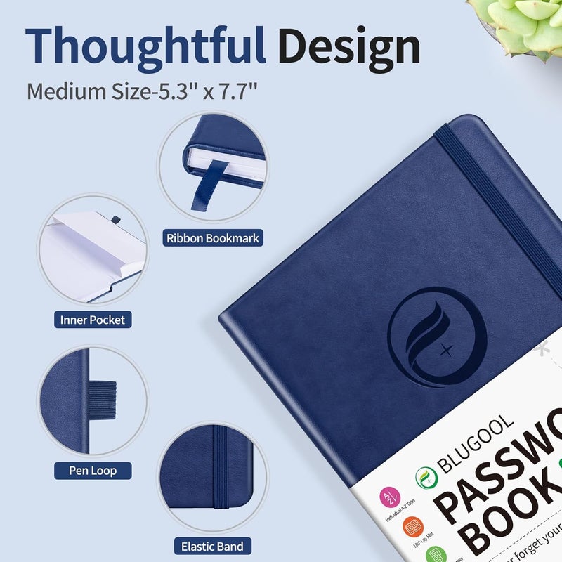 Blugool Password Book with Alphabetical Tabs, Password Keeper Book for Seniors, Hardcover Password Notebook for Individual & Colorful Tabs, Password Organizer for Website Logins, 5.3" x 7.7", Navy Blue - Image 4